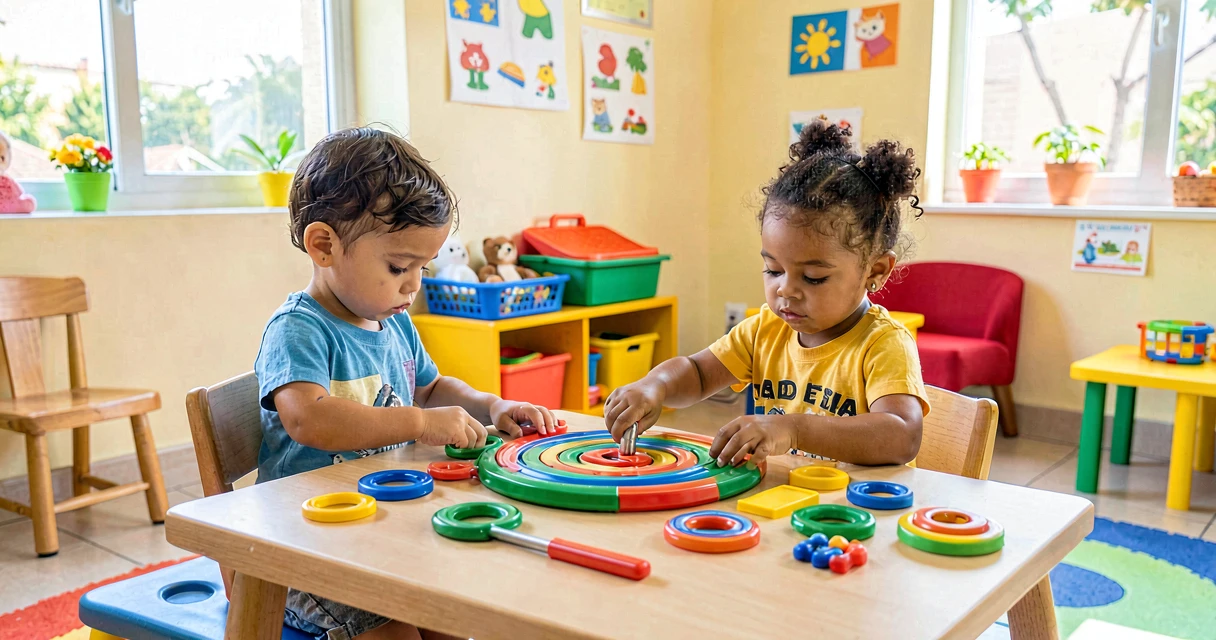 plano de aula o ímã puxa ou não: crianças da creche testando ímã em diferentes objetos