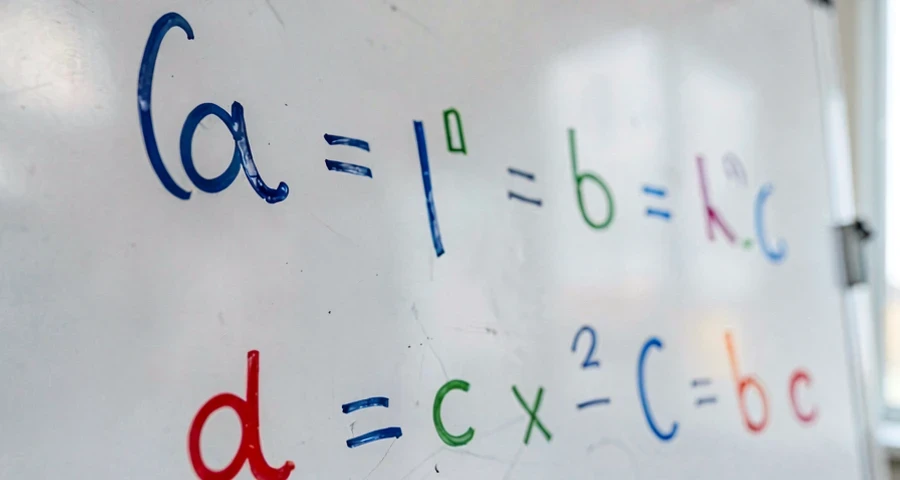 equação do 2º grau na lousa com coeficientes destacados em cores diferentes