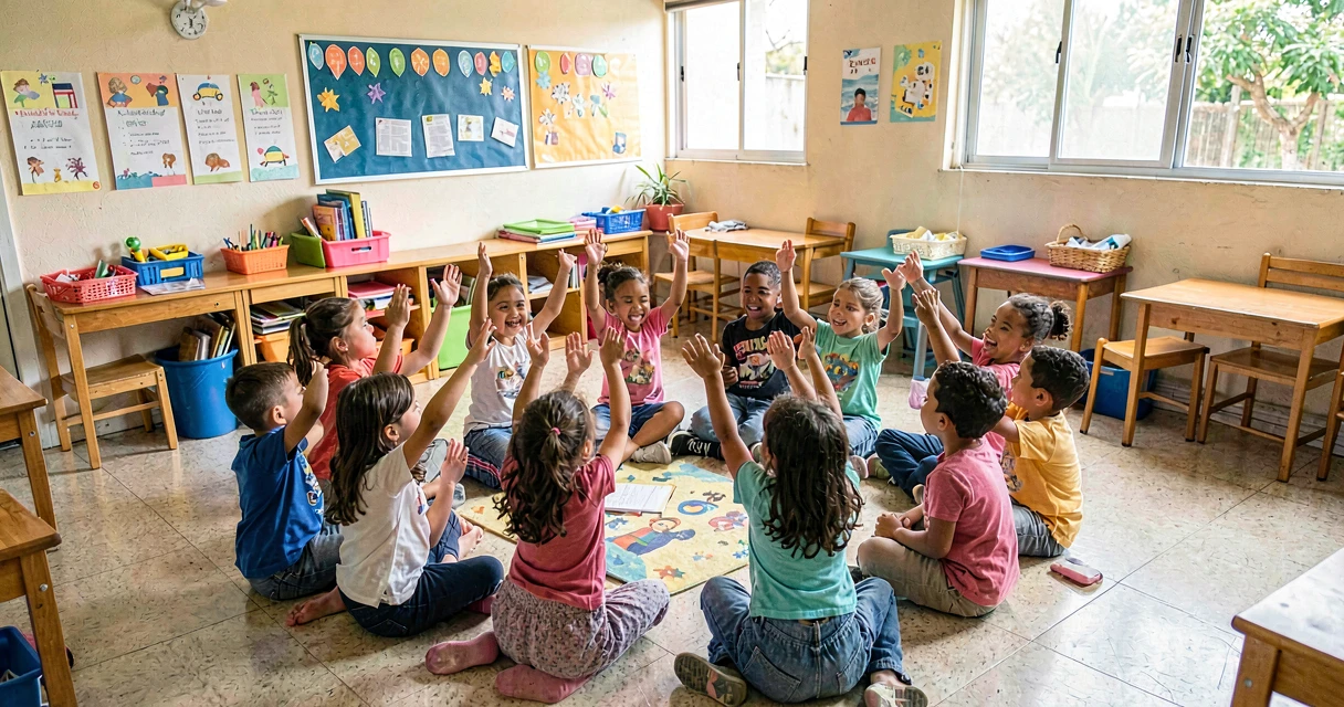 plano de aula poema brincalhão: crianças da pré-escola participando de leitura ativa de poesia