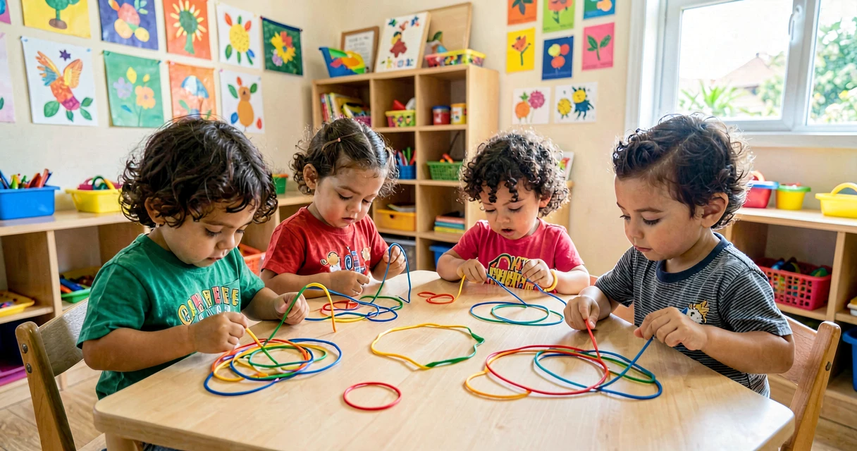 plano de aula desenhando com arame: crianças da creche criando formas com arame colorido