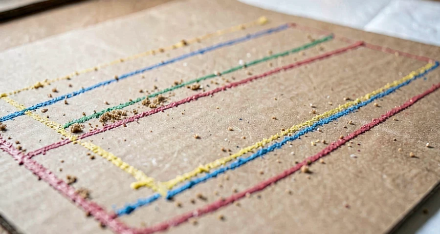desenho finalizado com textura de areia colorida em papel cartão