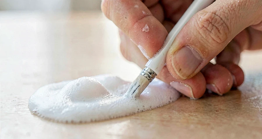 dedo de criança desenhando traço em espuma durante atividade artística na creche