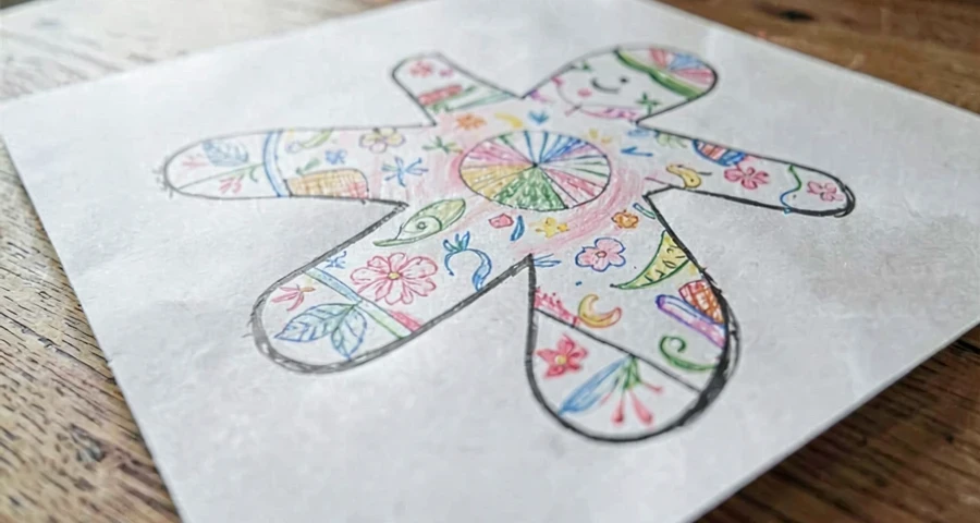 contorno corporal decorado em atividade artística e cooperativa na creche