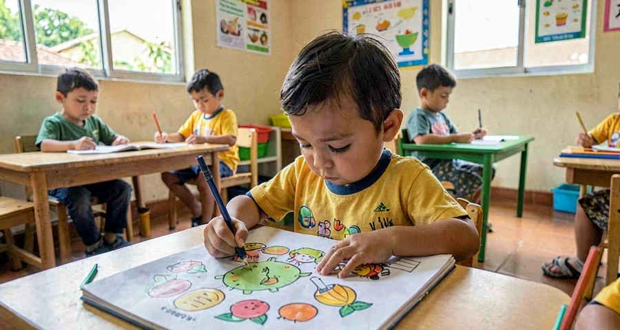 bebê tocando ilustração colorida durante atividade de leitura na creche