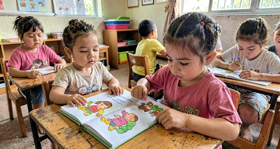livro com ilustrações coloridas usado em atividade de estímulo à leitura com bebês