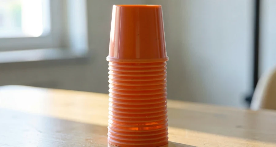 torre de copos plásticos empilhados em atividade matemática na creche