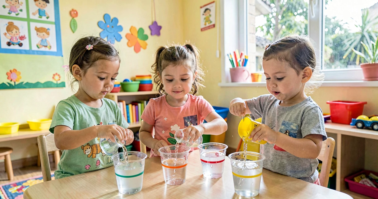 plano de aula enchendo até a linha: crianças da creche enchendo copo até linha marcada com água