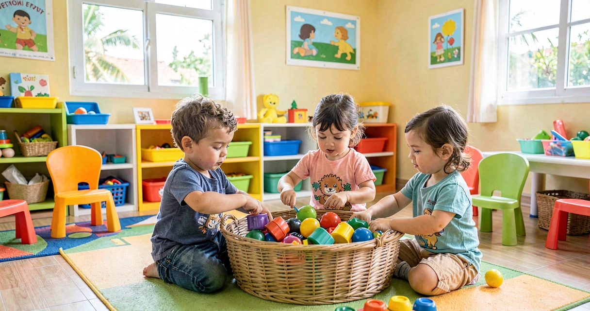 plano de aula encontrando pares iguais: crianças da creche procurando pares idênticos em cesta