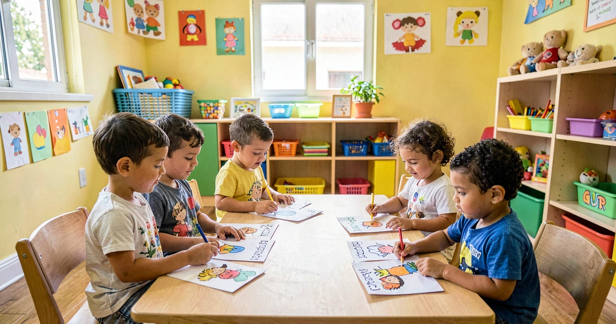 plano de aula jogo da memória: crianças da creche jogando com cartões desenhados por elas