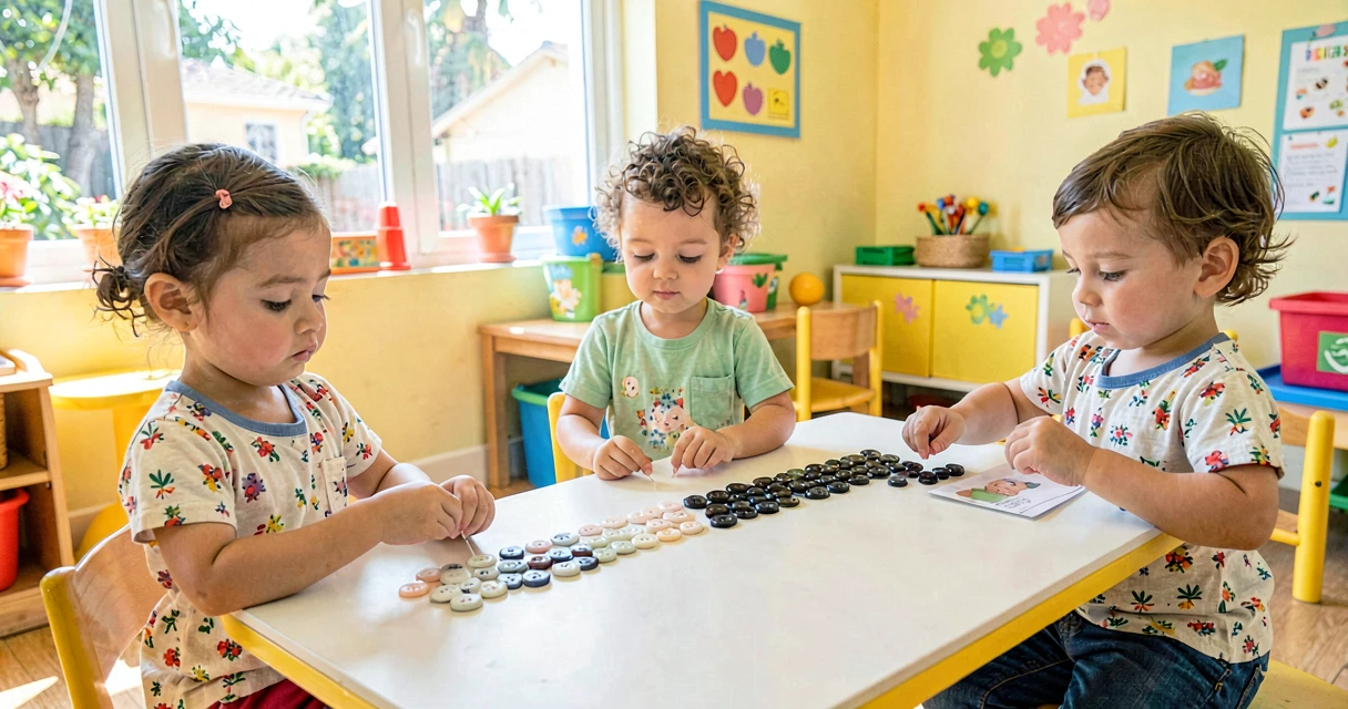plano de aula botões do claro ao escuro: crianças da creche organizando botões por gradação de tom