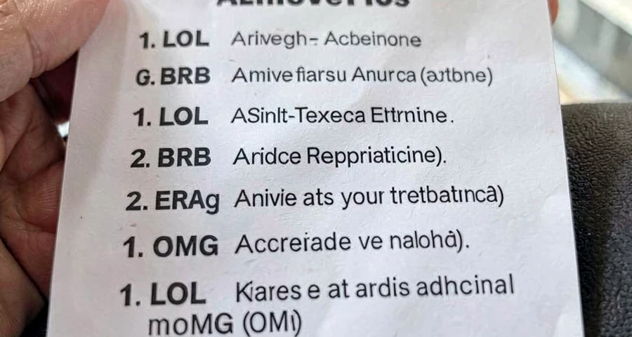 cartaz com abreviações comuns de mensagens de texto em inglês e seus significados