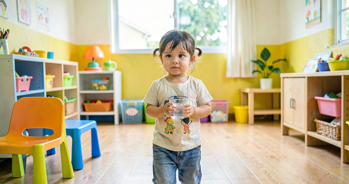 plano de aula copinho com água: criança da creche carregando copo com água cuidadosamente