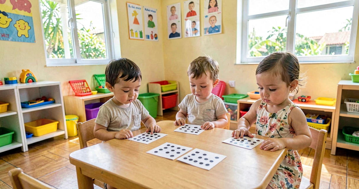 plano de aula cartões com a mesma quantidade: crianças da creche associando cartões numéricos