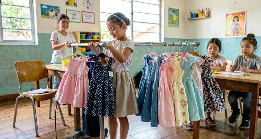 varal baixo com roupinhas de brinquedo penduradas em atividade na creche