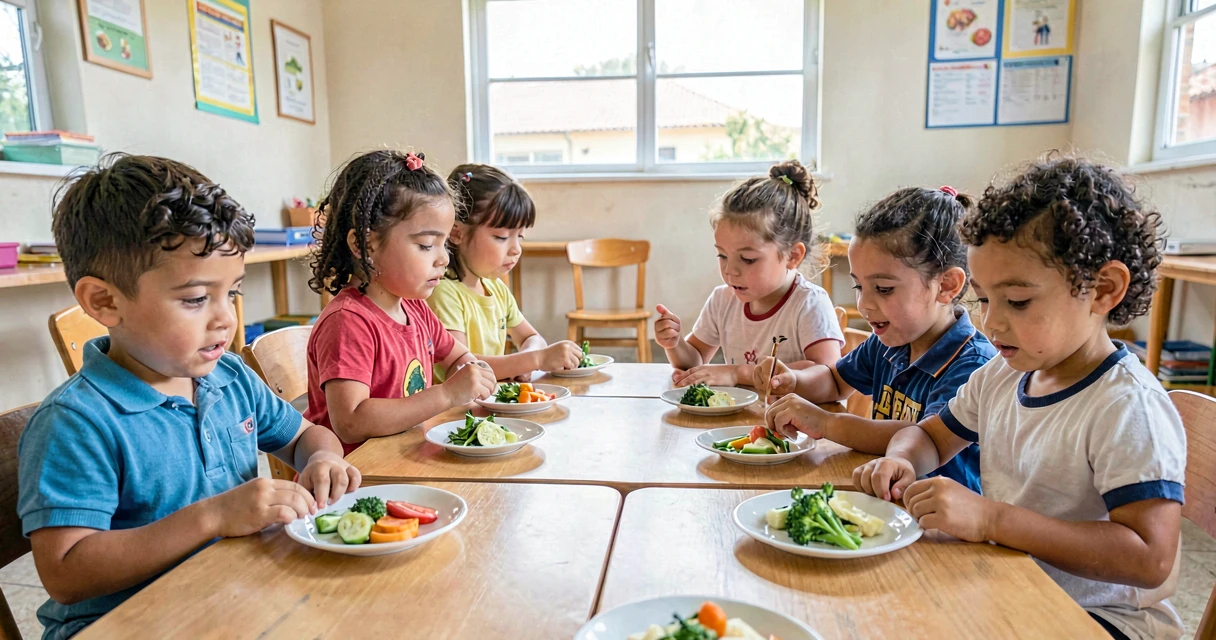 plano de aula experimentando alimentos: crianças da pré-escola explorando alimentos novos