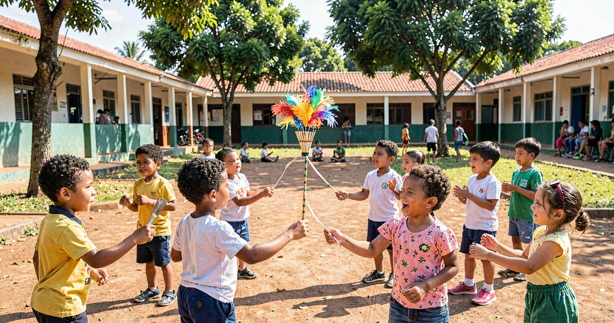 plano de aula jogo indígena: crianças da pré-escola brincando de peteca tradicional