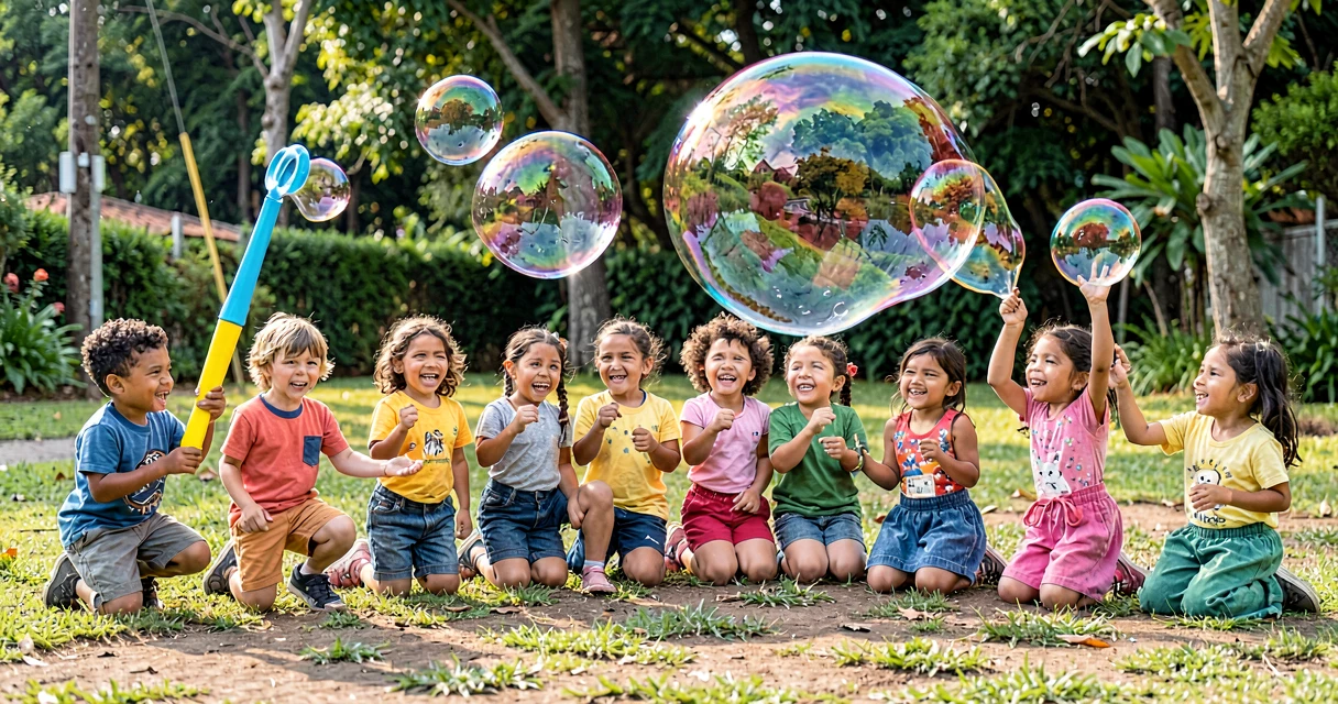 plano de aula bolhas de sabão gigantes: crianças da pré-escola fazendo bolhas gigantes ao ar livre