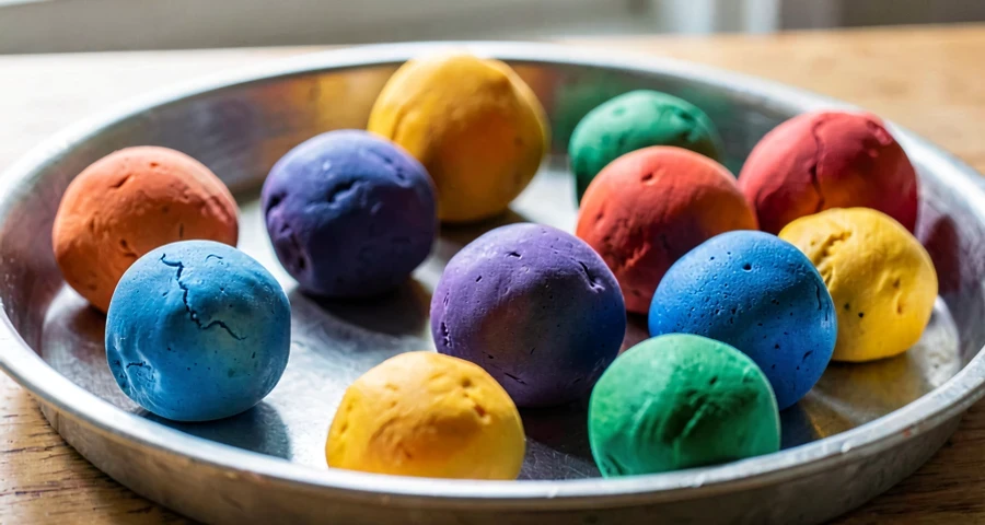 bolinhas de massinha de tamanhos diferentes em atividade artística na creche
