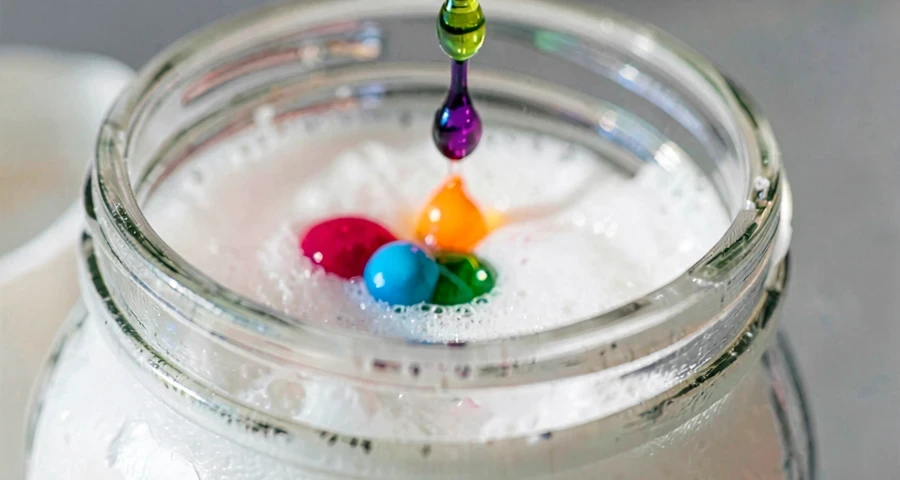 gotas coloridas simulando chuva em pote de vidro em atividade investigativa na creche