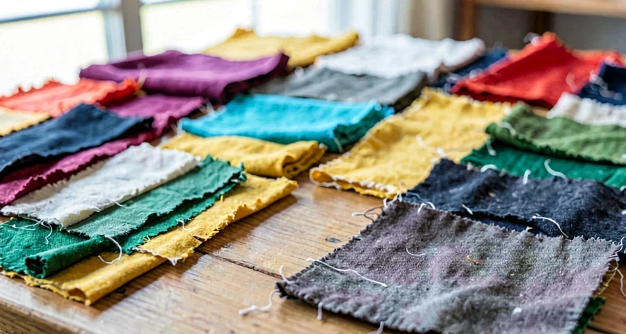retalhos de tecido coloridos e variados usados em atividade de mural coletivo