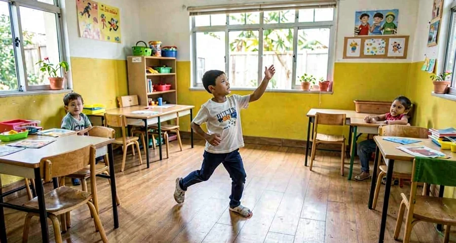 espaço preparado para atividade de apresentação de movimento na creche