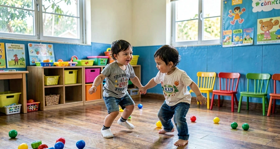 espaço preparado para atividade de movimento em dupla com bebês na creche