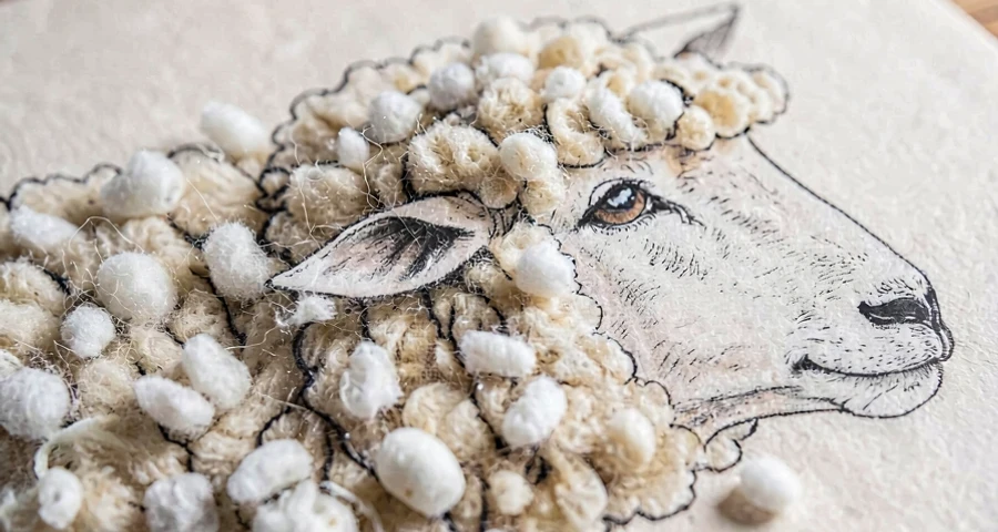 desenho de ovelha com lã colada em atividade artística na creche