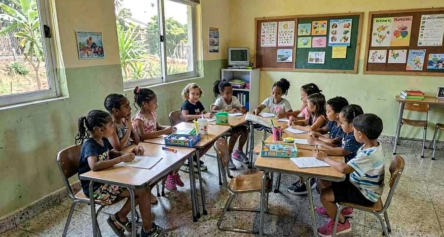 coleção conjunta de itens do parque exposta em atividade na creche