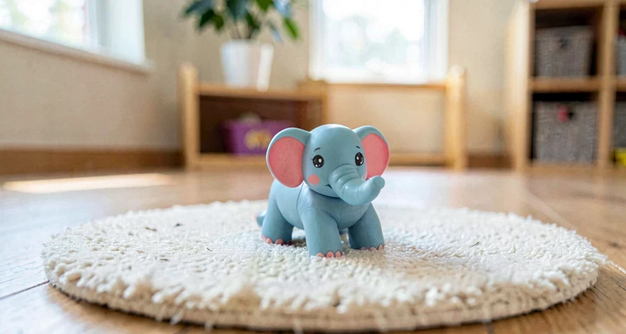 brinquedo de elefante usado como referência em atividade motora com bebês na creche