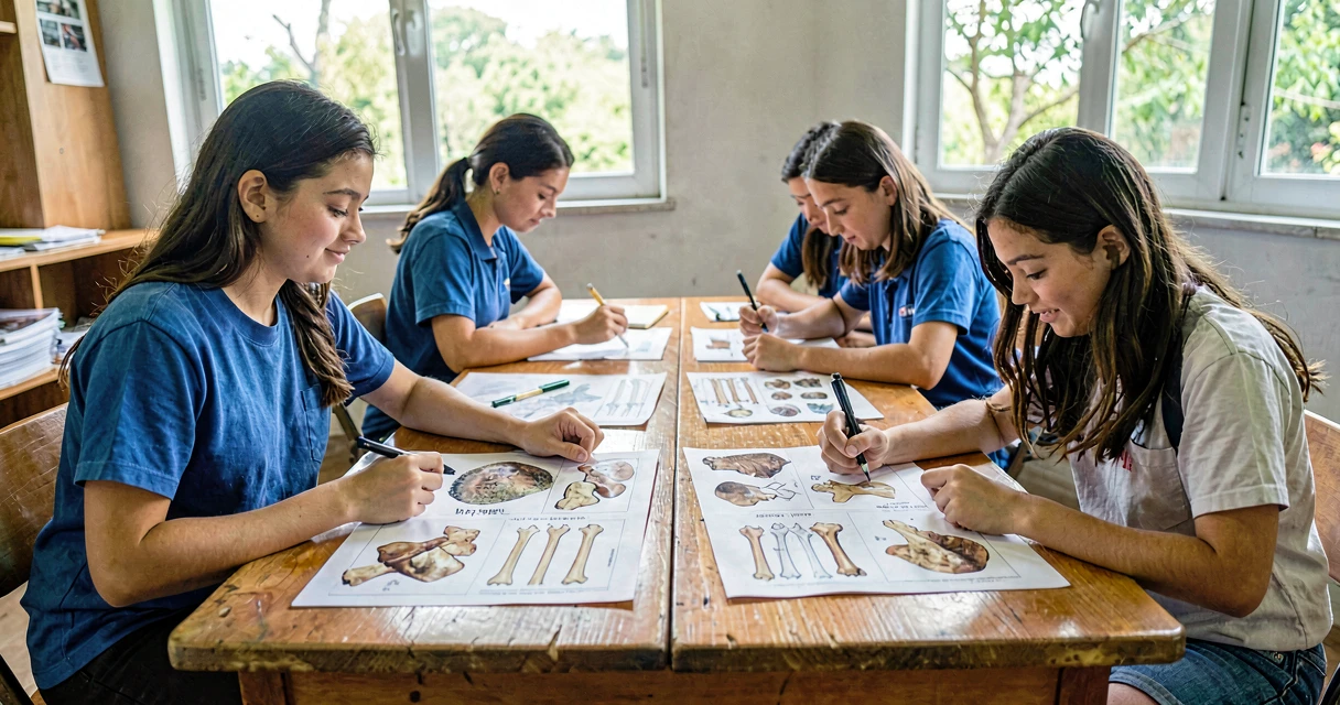 plano de aula evidências da evolução: alunos do 9º ano analisando imagens de fósseis e estruturas ósseas
