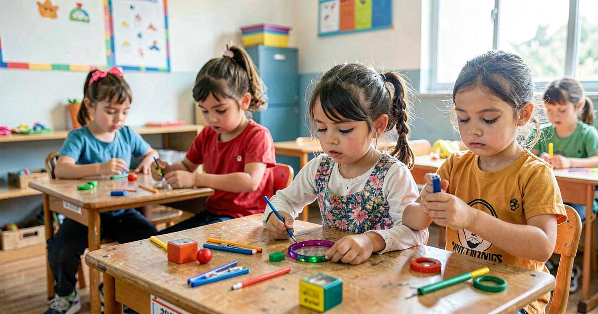 plano de aula investigando ímãs: crianças da pré-escola testando objetos com ímã