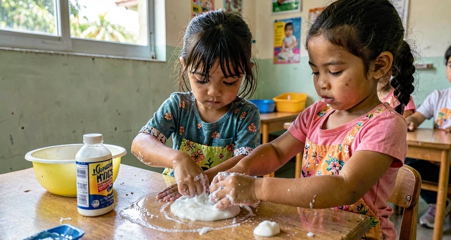 mãos de criança sendo lavadas com sabonete em atividade de higiene na creche