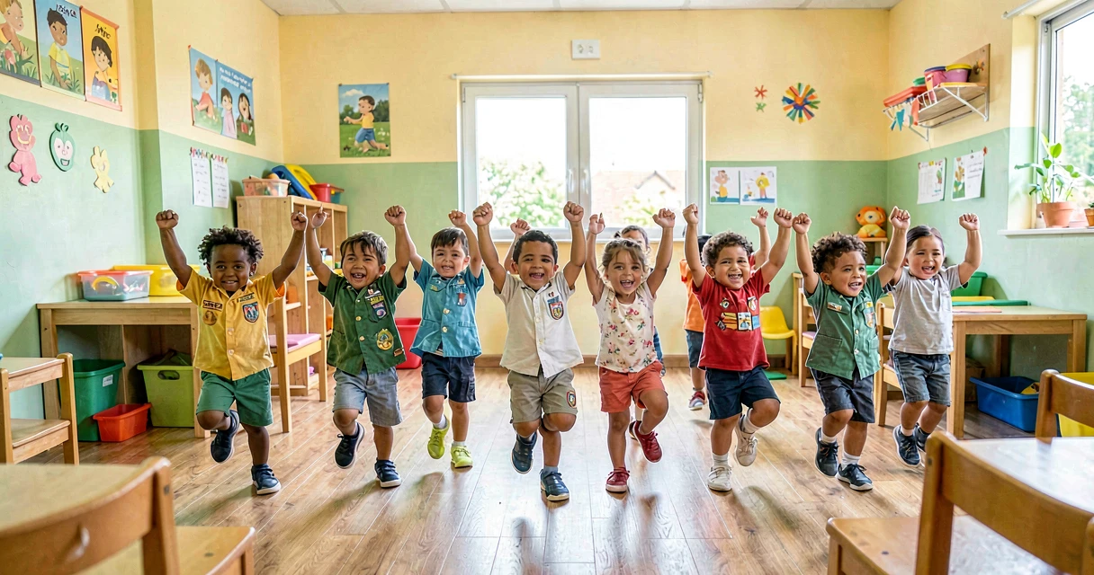 plano de aula marchando como soldadinho: crianças da creche marchando com joelhos altos