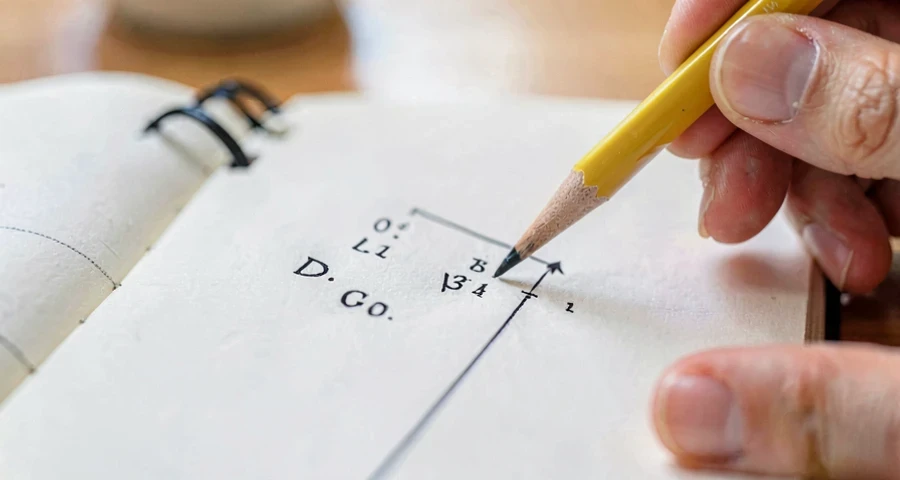 caderno de aluno com fórmula de distância sendo aplicada a coordenadas