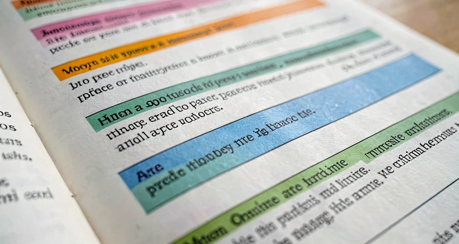conto impresso com partes da estrutura narrativa destacadas em cores diferentes