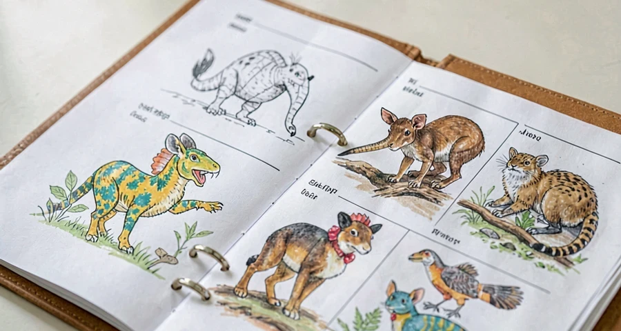 desenhos de animais brasileiros organizados em catálogo coletivo da turma