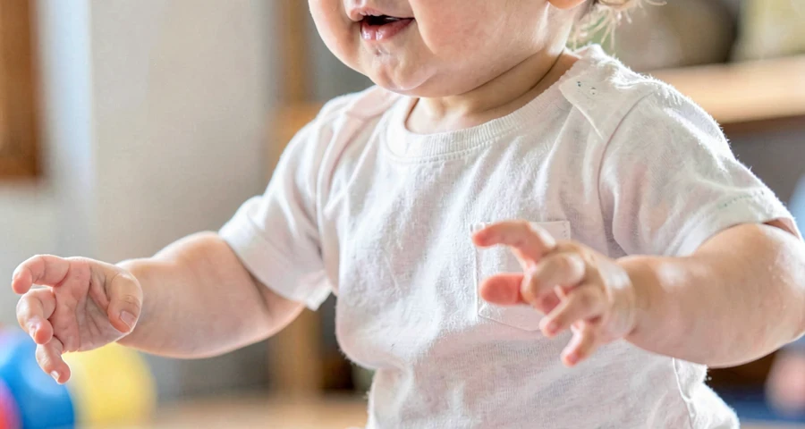 bebê movimentando os braços em ondulação durante atividade imaginativa na creche