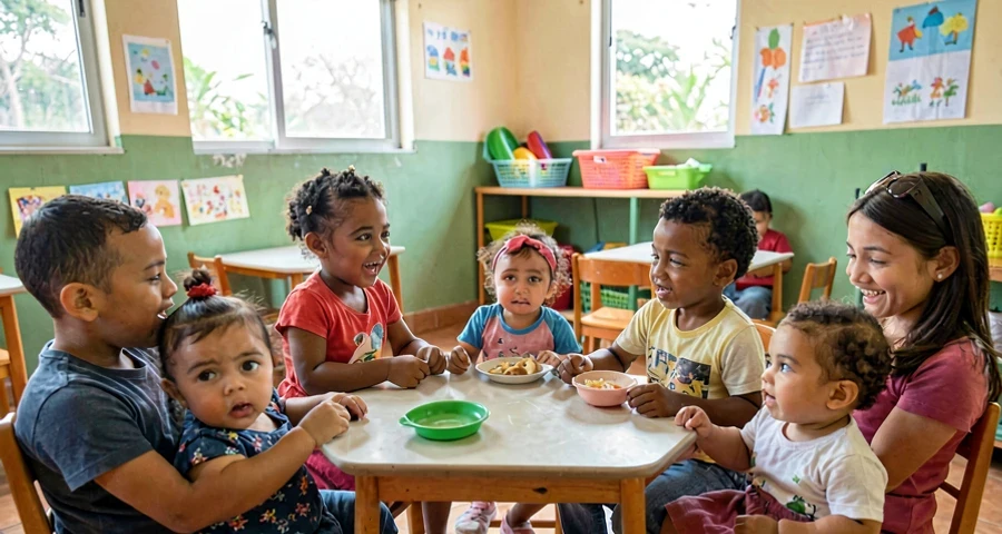 ambiente preparado para atividade de interação expressiva com bebês na creche