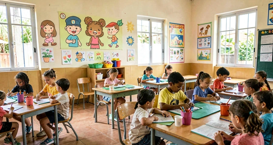 cartaz ilustrado com sequência de hábitos usados em atividade na creche