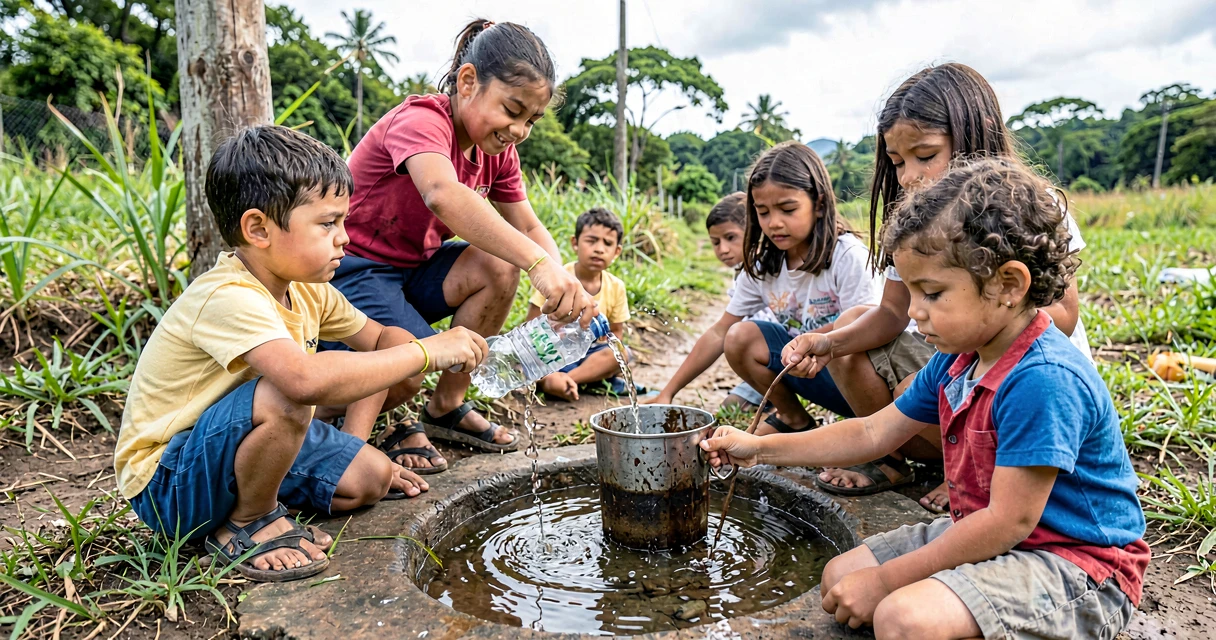 plano de aula filtro de água caseiro: crianças da pré-escola observando filtragem de água
