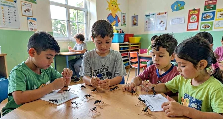 formigas observadas em atividade investigativa de insetos na creche