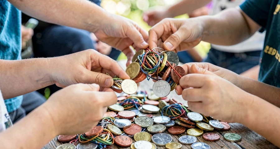 crianças contando juntas o total de itens do acervo coletivo na pré-escola