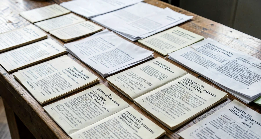 cartões históricos sobre leis trabalhistas e censura sendo classificados em atividade