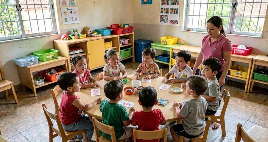 bebês atentos durante roda de parlendas e rimas na creche