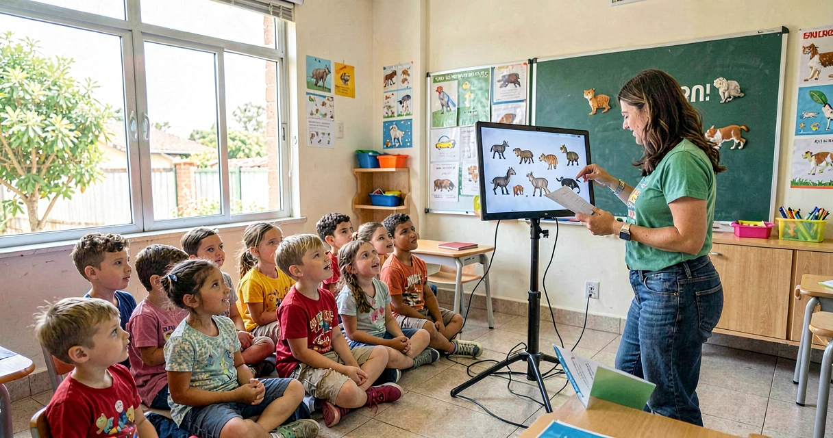 plano de aula sons dos animais: crianças da pré-escola ouvindo sons de animais em atividade