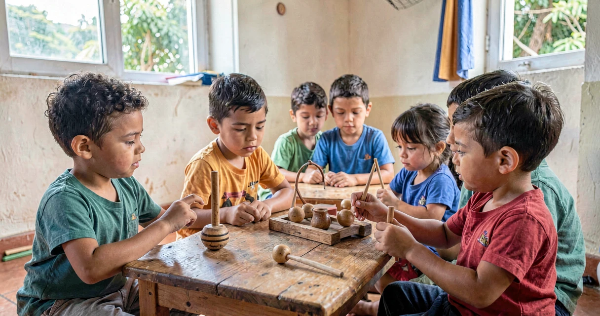 plano de aula brinquedos antigos: crianças da pré-escola conhecendo brinquedos tradicionais