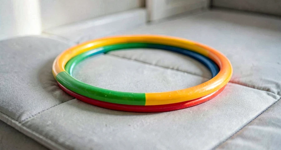 arco colorido usado como obstáculo em atividade motora com bebês na creche