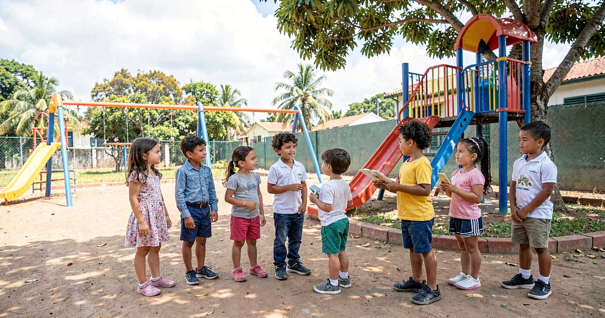 plano de aula melhorias no playground: crianças da pré-escola observando espaço de brincar