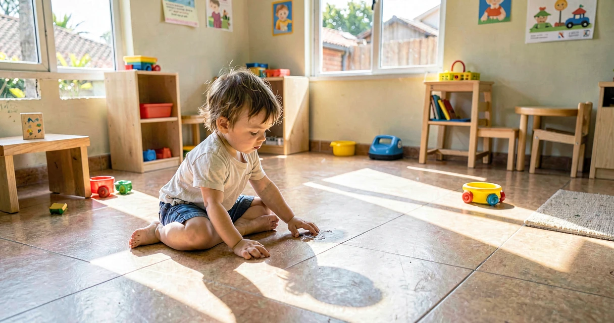 plano de aula luz e sombra: bebê da creche brincando com a própria sombra
