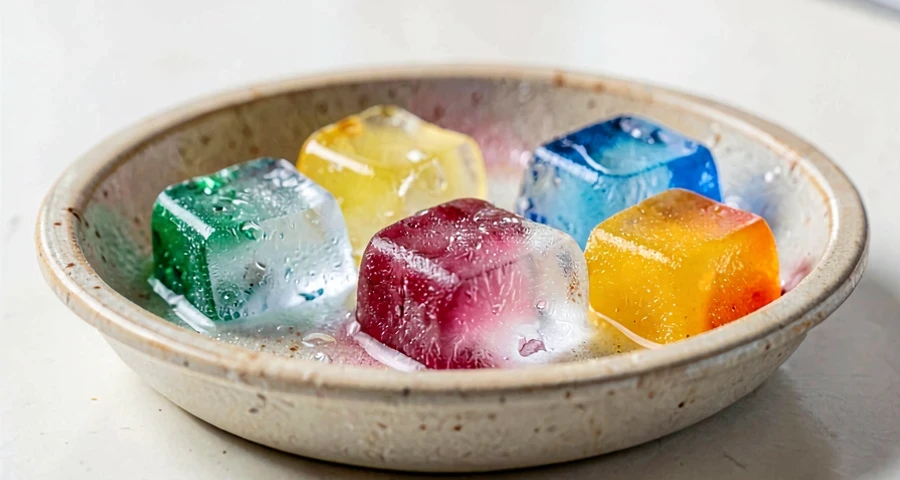 cubos de gelo colorido usados em atividade artística e investigativa na creche